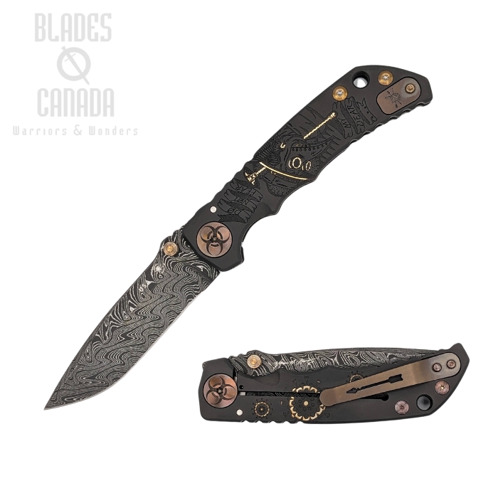 Spartan Blades Harsey Framelock Folding Knife, Damascus, Titanium Black PVD Plague Doctor